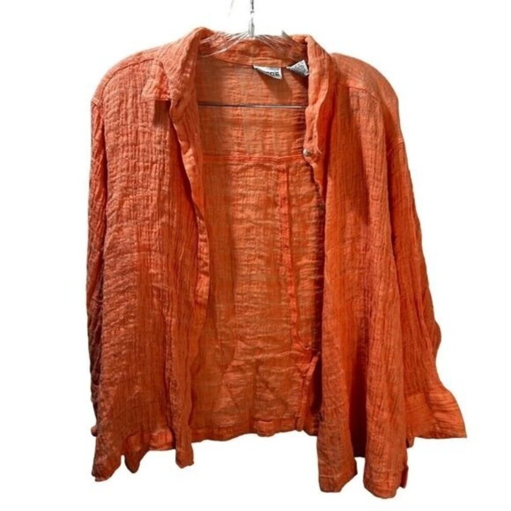 No Iron Linen Long Sleeve Button Down Shirt Size 3